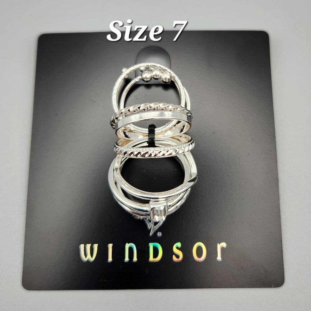 Windsor 10 Piece Ring Set Silvertone Mixed Styles Stack Bands Size 7 Fashion New